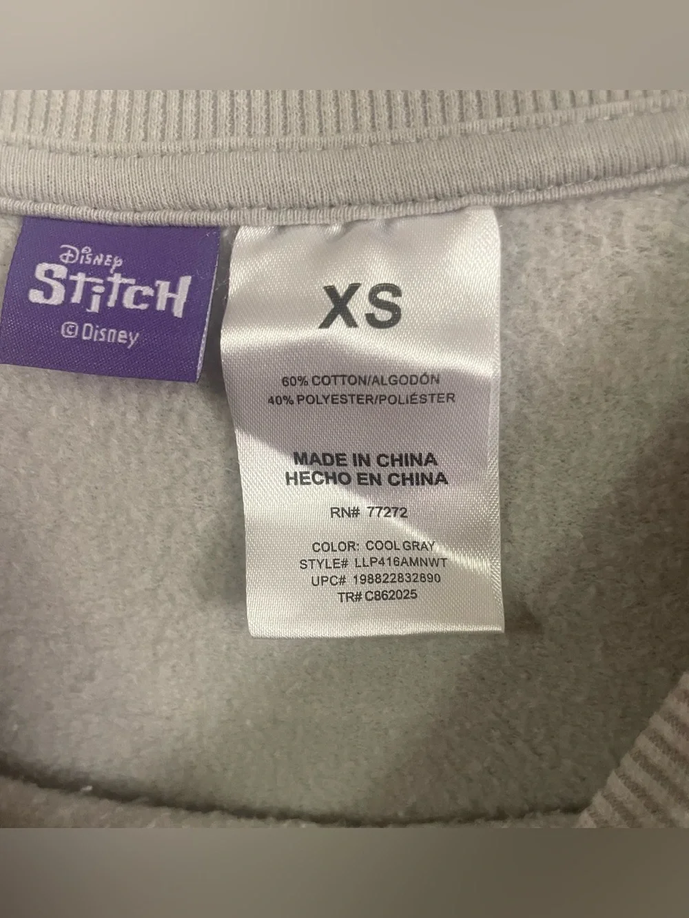 Disney Stitch 626 Crewneck Sweatshirt Gray Graphic Pullover Men’s XS NWT